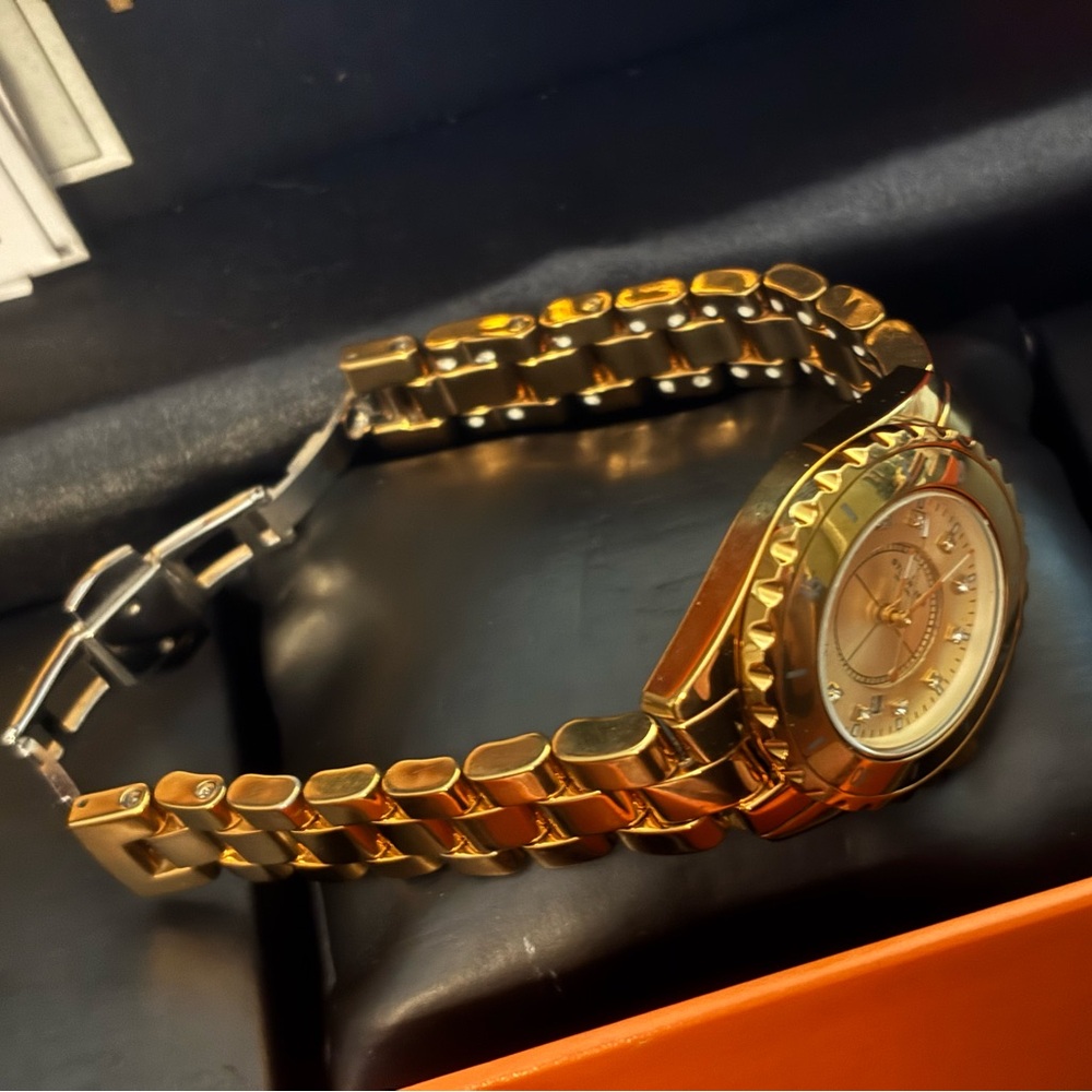 STUHRLING ORIGINAL Fusion 957S Quartz Gold Tone Bracelet Watch, with Box - Picture 4 of 8